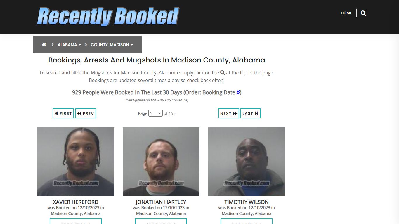 Bookings, Arrests and Mugshots in Madison County, Alabama